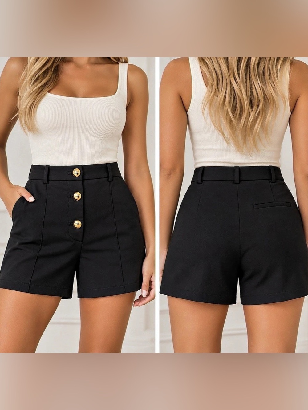 Zara Gold Button Ultra High-Waisted Black Tailored Shorts – Women’s XS